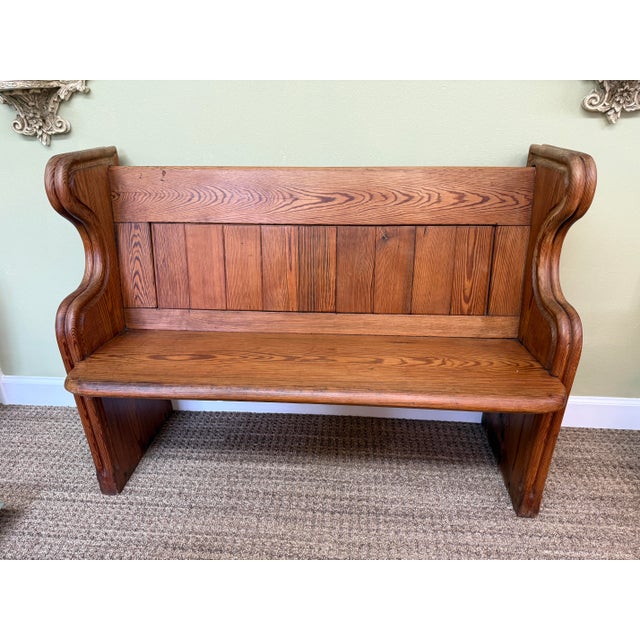 Wood Antique Edwardian English Pine Pew Bench Early 20th C For Sale - Image 7 of 10