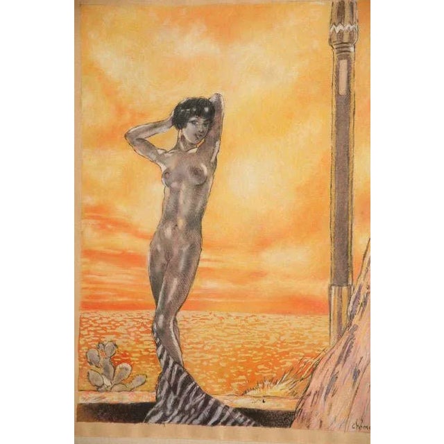 Early 20th Century Art Deco Sensual Watercolor by Eduard Chimot Custom Framed Framed, 1920's For Sale - Image 5 of 11