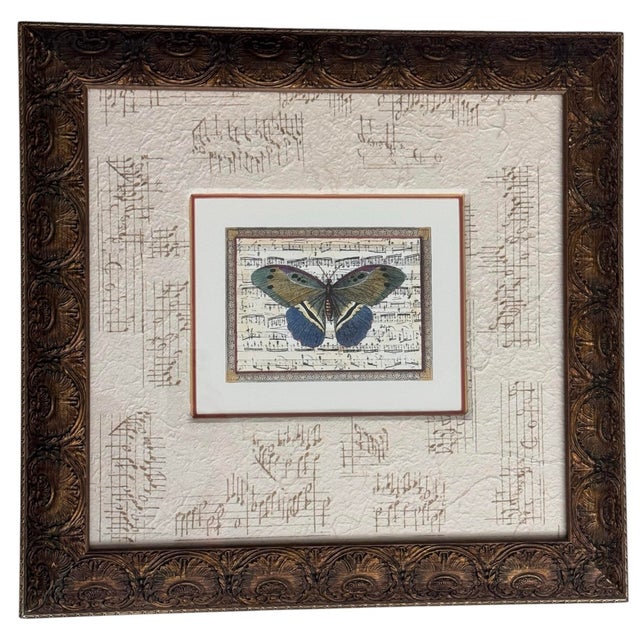 Beautiful complementary set of butterfly art prints with musical motifs. Exquisitely framed with handmade paper mat...