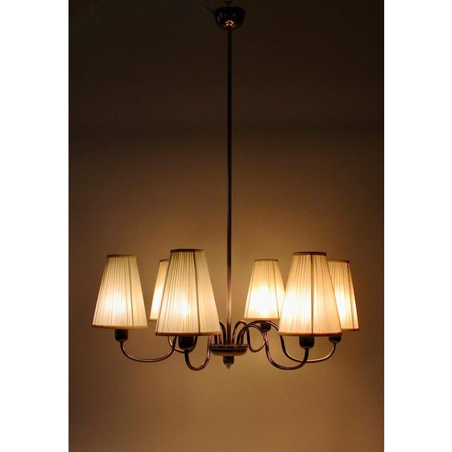 Mid-Century 6-Arm Chandelier in Brass with Silk Shades by Rupert Nikoll, 1958 For Sale - Image 10 of 16