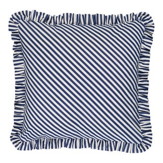 Schumacher Brigitte Stripe Pillow 18" in Navy For Sale
