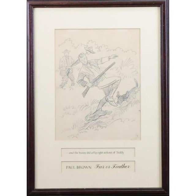 Traditional Paul Brown Original Pencil Drawing From the 1946 Book Fur or Feather, Framed For Sale - Image 3 of 8
