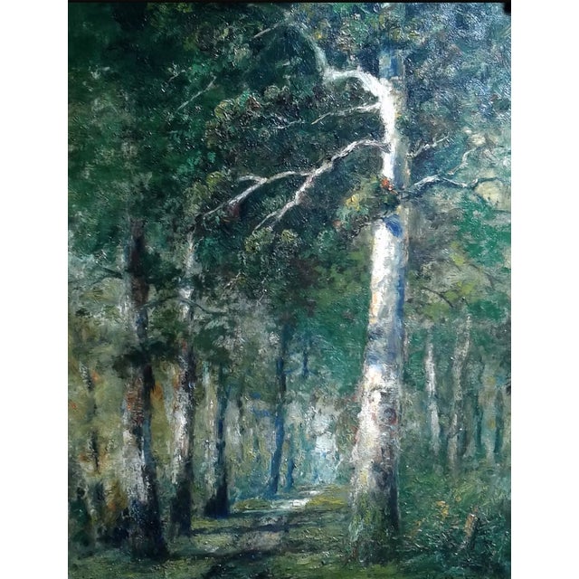 1930s Frederick Leo Hunter 1939 Birch Woodland Oil Painting, Signed, Ornate Gilt Rococo Frame For Sale - Image 5 of 9