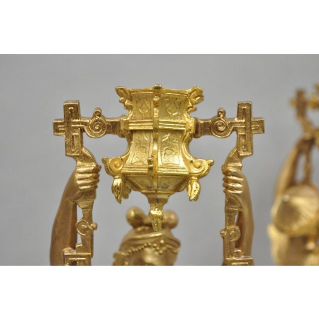 Antique Orientalist Gold Gilt Bronze Figural Male and Female Candlesticks - Pair For Sale - Image 12 of 18