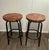 Wood Handcrafted Cherry Wood Bar Stools Barstools Chairs With Hammered Bronze Finish — A Pair For Sale - Image 7 of 7
