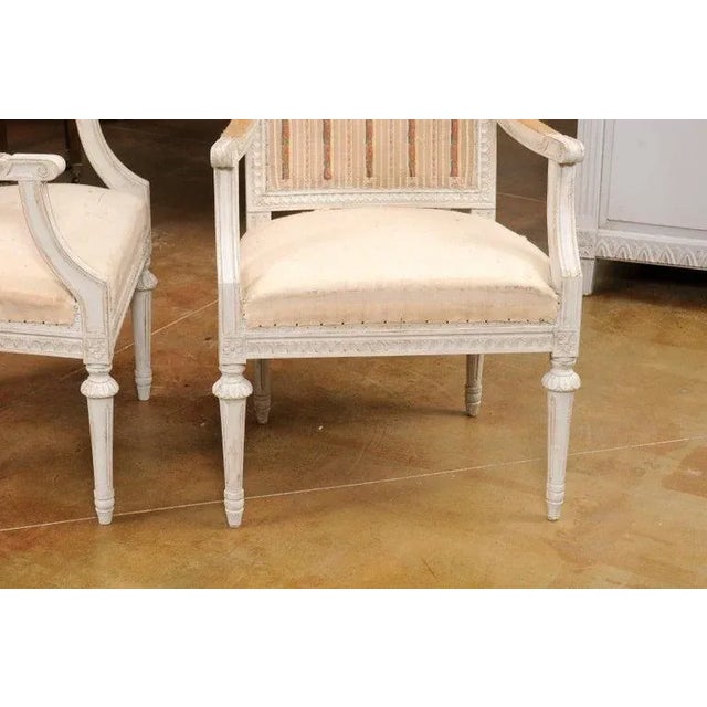 1900s Swedish Gustavian Style Painted Wood Armchairs with Carved Aprons - A Pair For Sale In Atlanta - Image 6 of 11