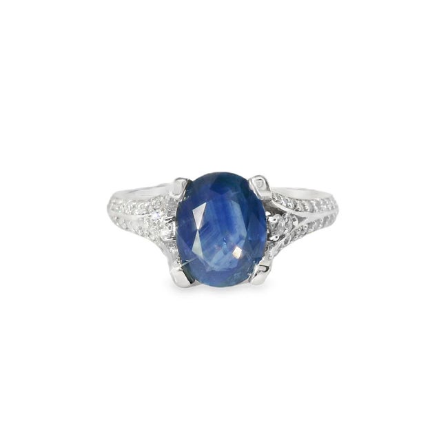 14K White Gold Sapphire Diamond Tulip Engagement Ring Metal: 14K White Gold Center Stone: Oval Natural Sapphire - 1.8...