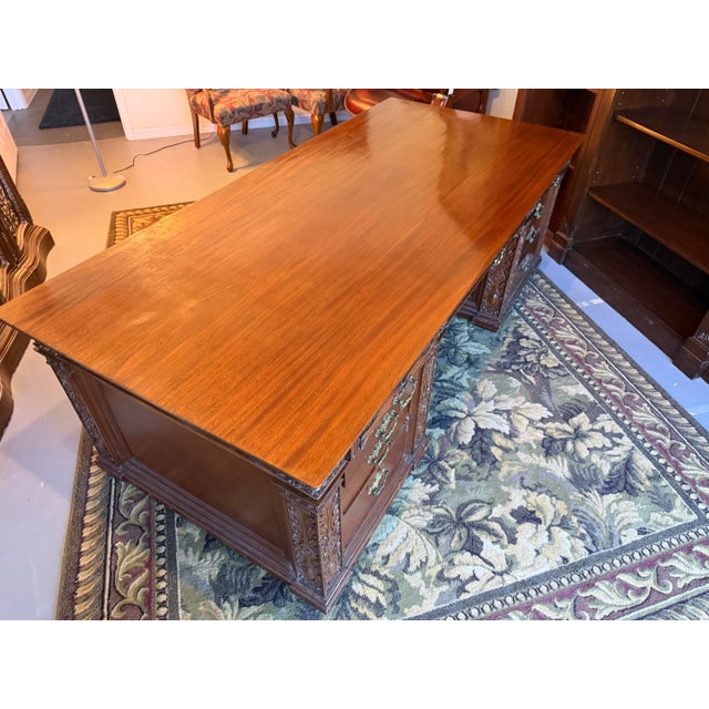 Wood Presidential "Resolute Desk" Carved Mahogany Handcrafted Executive Partners Desk For Sale - Image 7 of 12