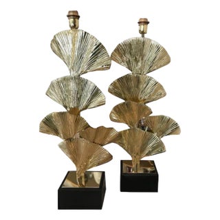 Ginko Biloba Table Lamps with Gold Brass Frame Leaves from Simoeng, Set of 2 For Sale