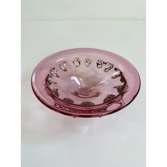 Pink Vintage Murano Style Pink Cranberry Art Glass Bowl, Pulled Spikes, UV Reactive For Sale - Image 8 of 15