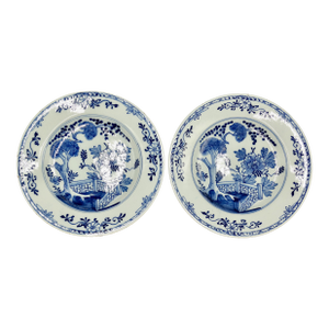 18th-Century Delftware Plates With Maker's Mark, a Pair