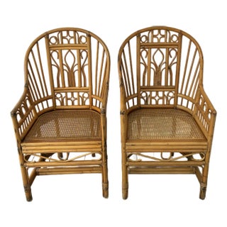Vintage Mid-Century Brighton Bamboo Arm Chairs. Good Condition With Restored Cane Seating For Sale