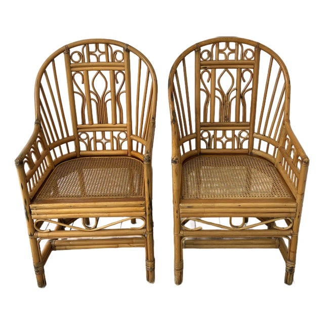 Vintage Mid-Century Brighton Bamboo Arm Chairs. Good Condition With Restored Cane Seating For Sale