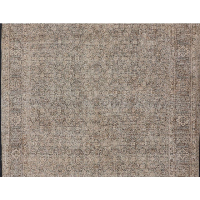 Early 20th Century Light Green, Brown & Tan Persian Tabriz Antique Rug in All Over Herati Design 7'10 X 11'10 For Sale - Image 5 of 16