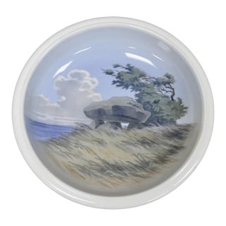 Vintage 1956 Royal Copenhagen Dolmen Denmark Porcelain 10" Bowl Landscape Scene For Sale