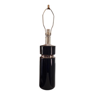 Vintage 1960's Mid Century Modern Art Deco Ceramic Black and Platinum Italian Lamp - Pierre Cardin Style For Sale