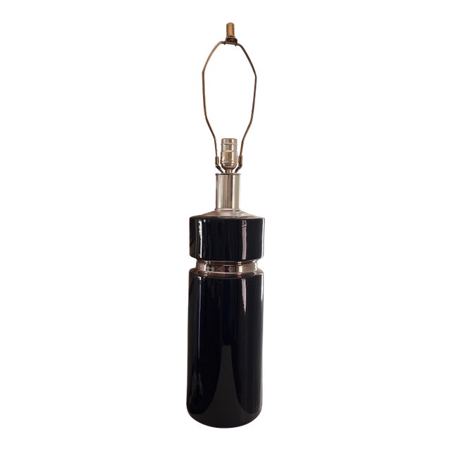 Vintage 1960's Mid Century Modern Art Deco Ceramic Black and Platinum Italian Lamp - Pierre Cardin Style For Sale