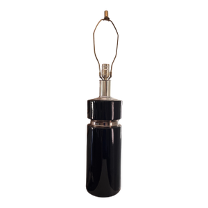 Vintage 1960's Mid Century Modern Art Deco Ceramic Black and Platinum Italian Lamp - Pierre Cardin Style