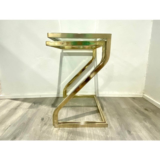 Modern Glass Top Brass Frame Nesting Tables - A Pair For Sale In New York - Image 6 of 12
