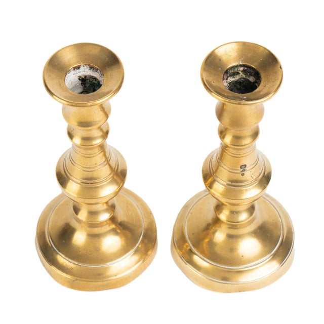 Pair of Miniature Georgian Cast Brass Taper Sticks, 1820 For Sale - Image 4 of 7