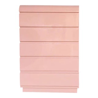 Postmodern Pink Lacquer Laminate Waterfall Highboy Dresser For Sale