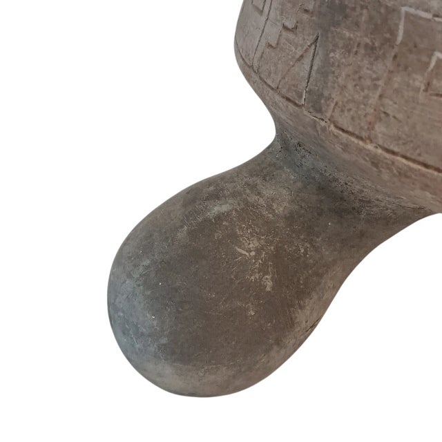 Vintage Mexico Pottery Footed Pedestal Bowl Planter Blue Green Gray Brown Mayan Aztec Design For Sale - Image 12 of 15