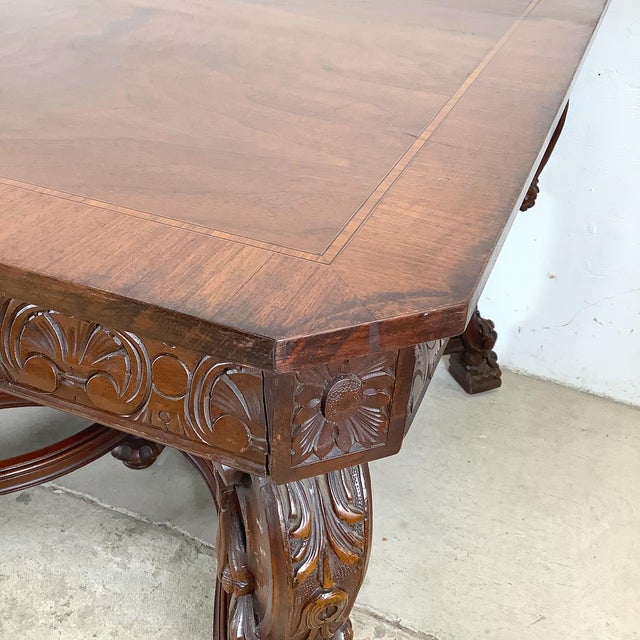 Renaissance Revival 72” Carved Wood Dining Table With Scroll Legs For Sale - Image 10 of 12