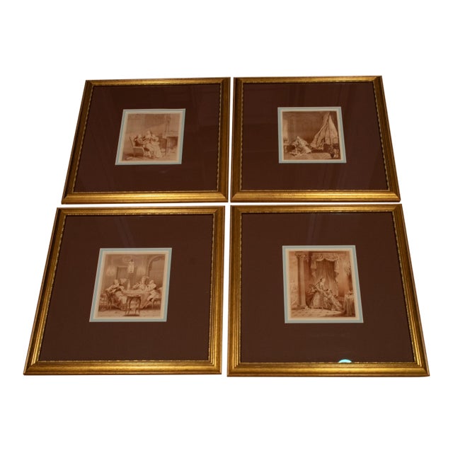 1920s Framed French Vintage Rococo-Style Heliogravure Prints - Set of Four For Sale