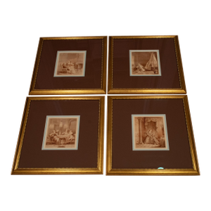 1920s Framed French Vintage Rococo-Style Heliogravure Prints - Set of Four