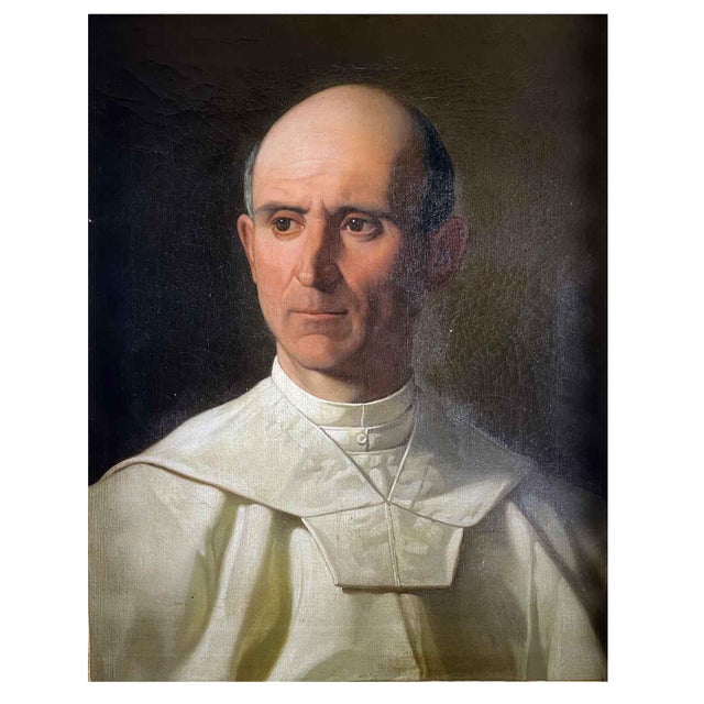 Luigi Mussini, Portrait of a Dominican Father, 1860, taken from the front, half-length, against a dark green background....