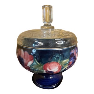 Mid 20th Century Moorcroft Cobalt Clematis Footed Pedestal Bowl, Signed by A. Davenport For Sale