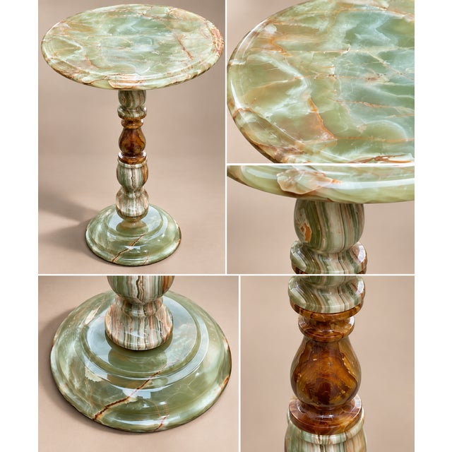 Handcrafted Green Onyx Pedestal Table – Natural Stone Round Accent & Side Table For Sale - Image 9 of 10