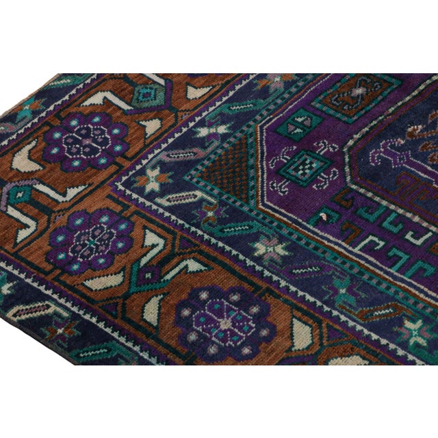 1950s 1950s Vintage Oushak Runner Rug in Teal With Geometric Pattern From Rug & Kilim For Sale - Image 5 of 7