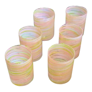 Contemporary Handmade Pink and Green Double Old Fashioned Glasses - Set of 6
