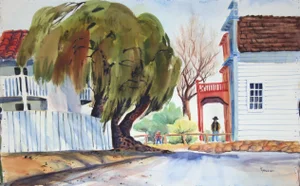 1970s "Gold Rush Town Columbia, California" Landscape Drawing by L. Heebner
