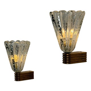 Bullicante Murano Glass Wall Lights attributed to Ercole Barovier, 1940s, Set of 2 For Sale