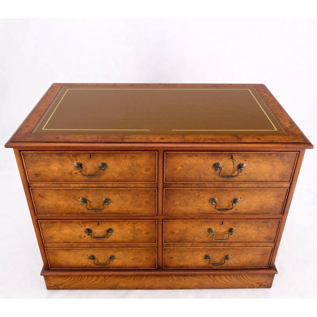 Wood 4 Drawers Embossed Leather Top Burl Wood File Cabinet Credenza w/ Key For Sale - Image 7 of 13