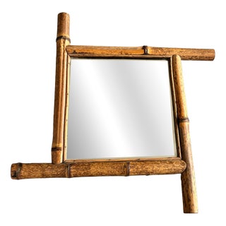Rustic Facet Cut Glass Mirror with Bamboo Frame, France, 1940s For Sale