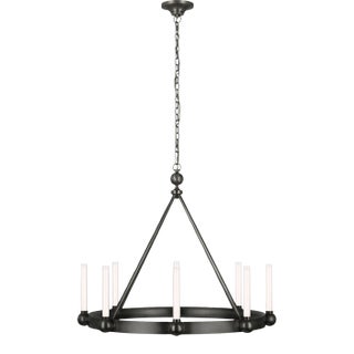 Thomas O'Brien for Visual Comfort Signature Jeffery Medium Ring Chandelier in Bronze with White Glass For Sale