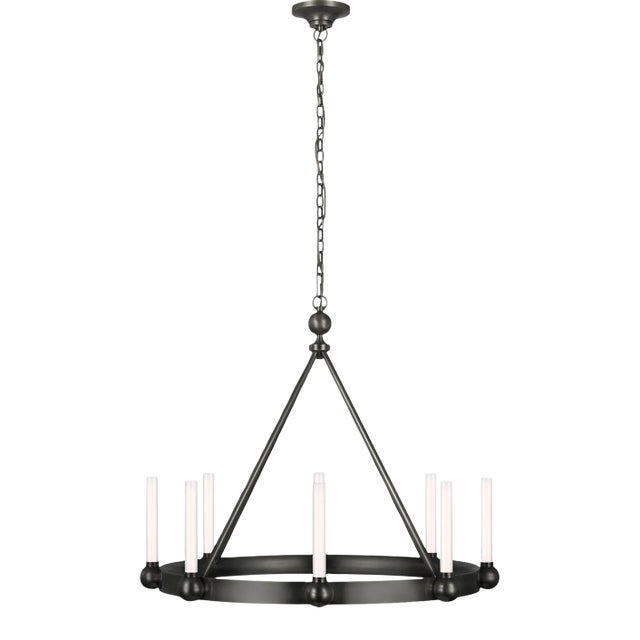 Thomas O'Brien for Visual Comfort Signature Jeffery Medium Ring Chandelier in Bronze with White Glass For Sale