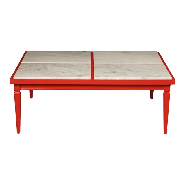 Restored Carrara Marble Coffee Table by Maison Jansen, c. 1940s, Signed For Sale