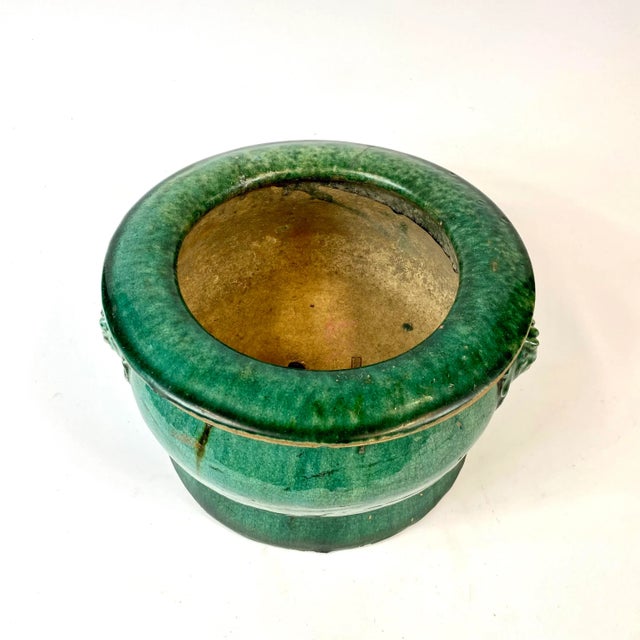 19th Century Chinese Green Ceramic Planter With Lion Heads For Sale In San Francisco - Image 6 of 10