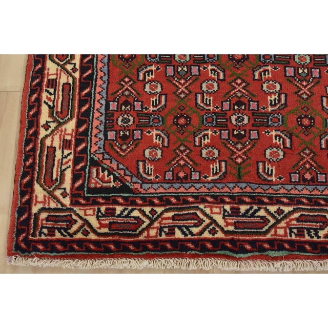 Red Hamedan Rug 3’5” X 4’10” Red Wool Vintage Tribal Hand-Knotted Carpet For Sale - Image 8 of 11