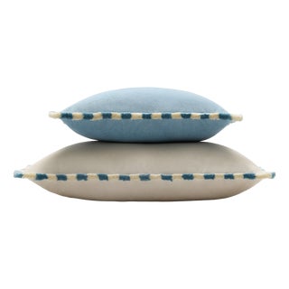 Couple Bicolor Happy Cushions White and Light Blue Velvet from Lo Decor, Set of 2 For Sale