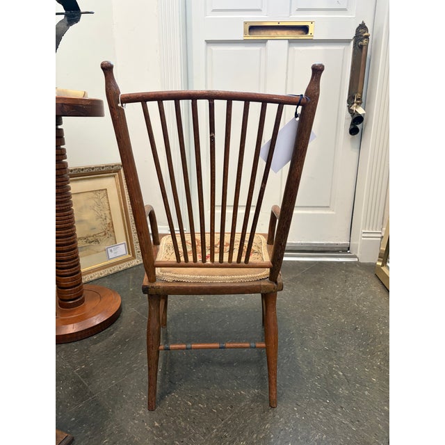 Antique English Childs Windsor Armchair With Needlepoint Hunting Seat For Sale - Image 4 of 4