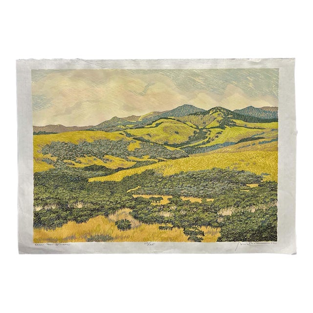 Gordon Mortensen "Near San Simeon" Signed Numbered Woodcut Art 1977 Last 1 For Sale