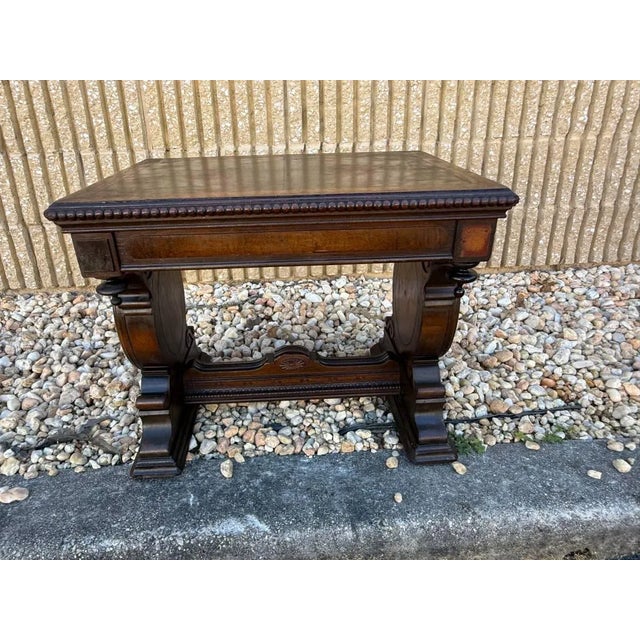 Antique American Renaissance Revival Style Trestle Base Rectangular Side Table by Kieh Furniture. For Sale - Image 11 of 11