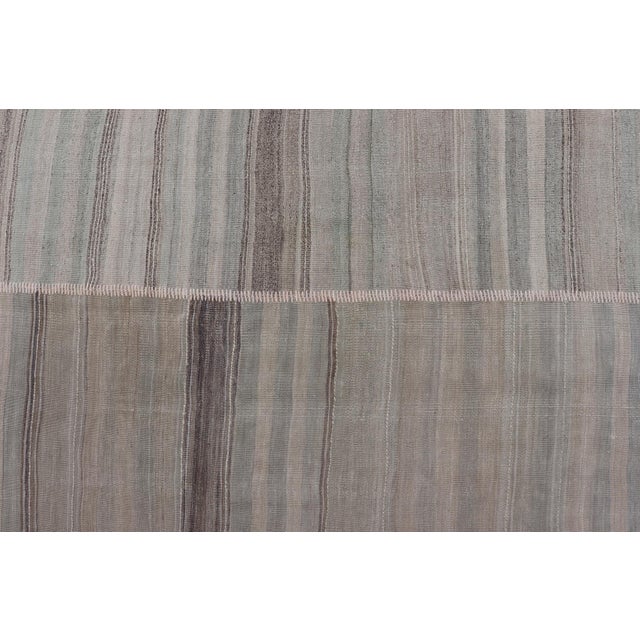 Vintage Turkish Kilim Rug in Soft Beige, Gray, and Faded Blue Striped 8'6 X 13'0 For Sale - Image 9 of 14