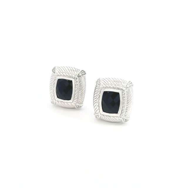 1990s Pair of Judith Ripka Estate Onyx Omega Back Earrings Sterling Silver 14 Grams For Sale - Image 12 of 13