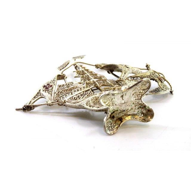 Silver Filigree Caravel with Flags and Portuguese Symbols For Sale - Image 3 of 9